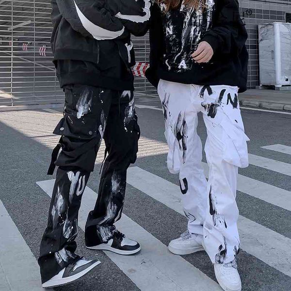 

guochao hiphop fried street pants gaojie inschao brand ruffian smart overalls men's vibe style street hip hop, Black