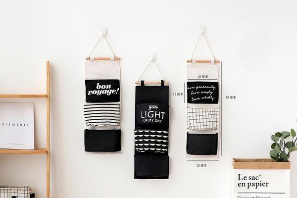 

storage boxes & bins 3 pockets wall hanging bags cotton linen door organizer pouch bedroom home decoration kitchen bathroom