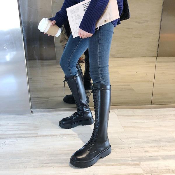 

boots classic knee-high patent leather goth punk shoes fashion women black botas zapatos gothic