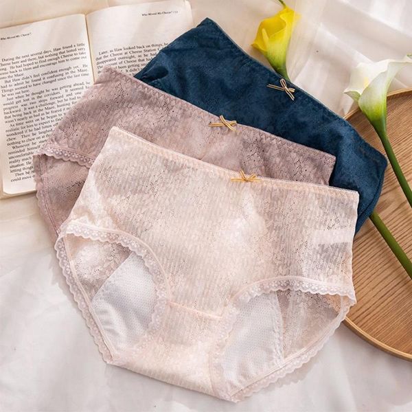

women's panties lace bow briefs leak proof menstrual elastic soft thin breathable women intimates sweet physiological underpants, Black;pink