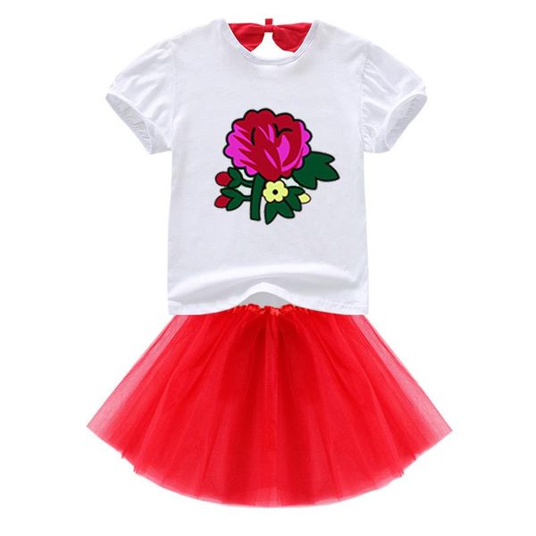 

clothing sets summer children's suit pure cotton blouse + mesh princess skirt girl cute 2 pieces 4t-14t, White