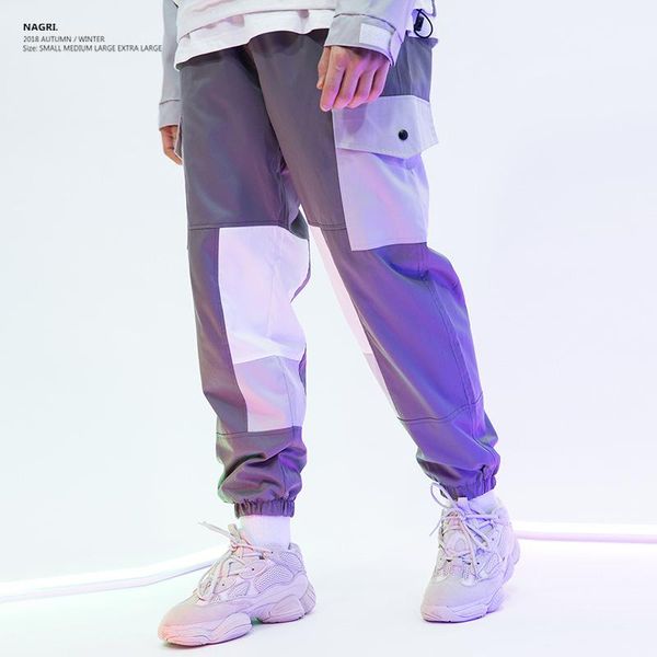 

men's pants fashion high street mens color block crago pockets hip loose fit work attire trousers, Black