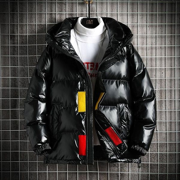 

men's down & parkas winter coat hooded jacket shiny men puffer, Black