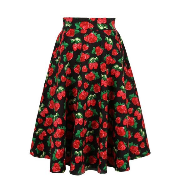 

skirts candowlook 2021 summer vintage red strawberry fashion womens pleated tutu skater skirt elegant high waist midi ball gown, Black