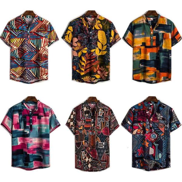

men's casual shirts shirtwshi summer short sleeve linen shirt indian national style floral 8q41, White;black