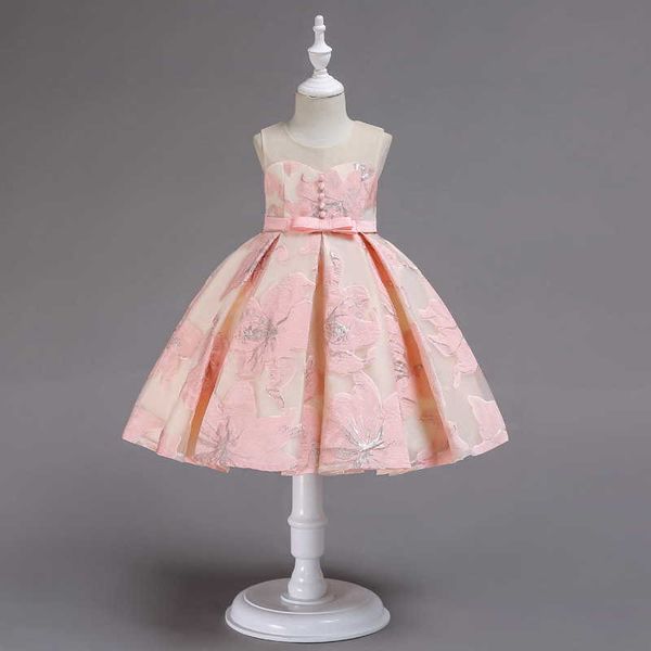 

retail party wedding kids dresses for girls pink blue yellow flower performance princess dress baby clothes 3-12y e2200 210610, Red;yellow