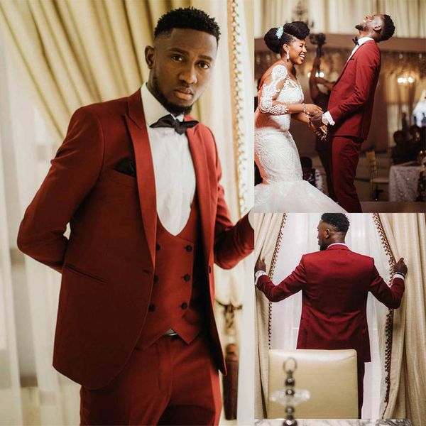 

red groom wedding tuxedos winter mens groommen party prom pants suits jacket business work wear outfit 3 pieces, Black;gray