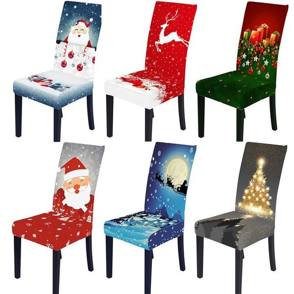

chair covers christmas cover santa claus dinner stretch xmas tree elk sled pattern seat case festival protector