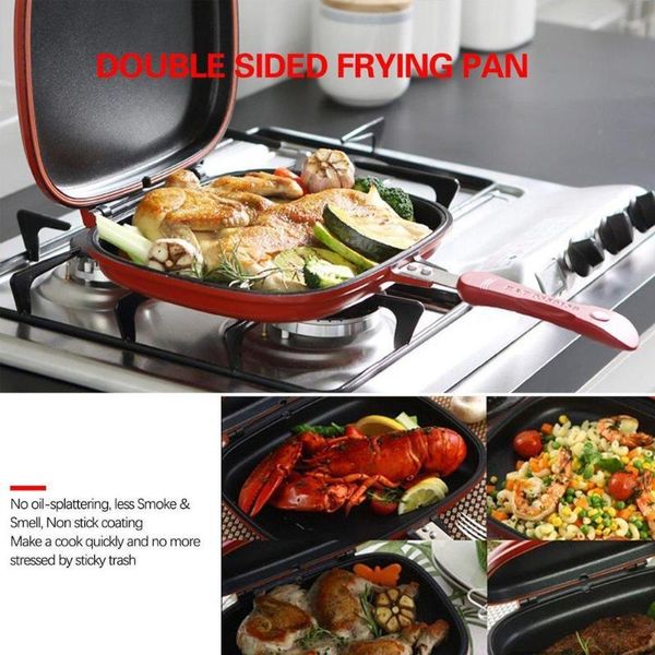 

pans 1pc double sided grill frying pan square shape non-stick tool pan32cm kitchen steak cooking baking d6d9