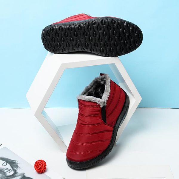 

boots snow winter warm plus size waterproof striped cotton shoes slip on women men flats ankle, Black