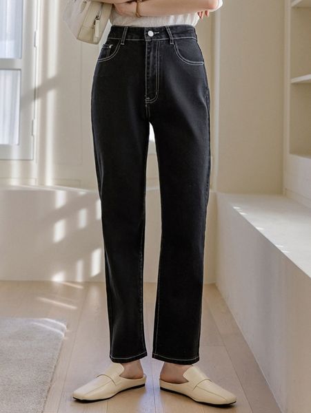 

dazy-less slant pocket straight leg jeans f64l#, Blue