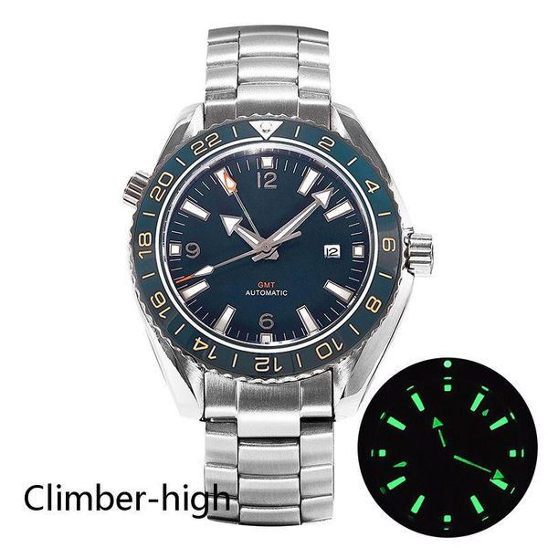 

watch men mechanical blue dial 43.5mm gmt dual-time wristwatches sea master ocean homage ceramic bezel insert, Slivery;brown