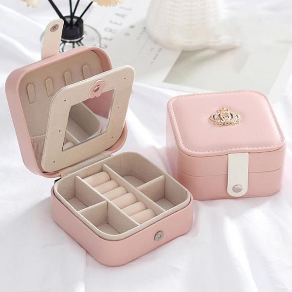 

jewelry pouches, bags 80% dropjewelry storage box portable magnetic button travel earrings ring with mirror, Pink;blue