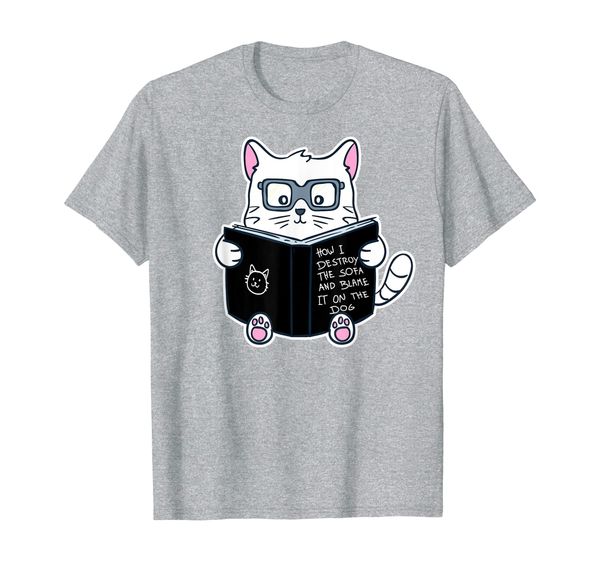 

cat reading book t-shirt blame it on the dog t-shirt, White;black