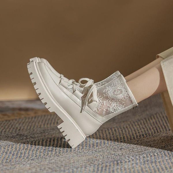 

boots summer motorcycle women's ladies shoes fashion round toe ankle breathable mesh lace women sandals woman, Black