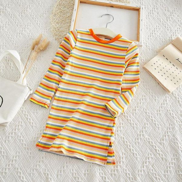 

girl's dresses 2021 autumn cute striped kids for girls fashion long sleeve clothes children's dress, Red;yellow