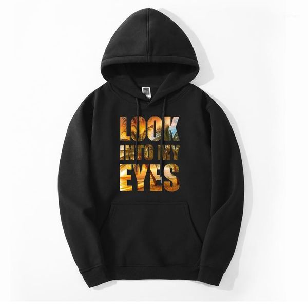 

men's hoodies & sweatshirts arrival look into my eyes letters print men hoodie autumn winter warm fleece hip hop hooded fashion, Black
