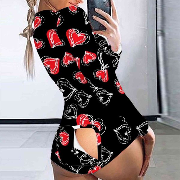 

heart pajamas sleepwear onsies womens rompers butt flap button sleeveless bodysuits jumpsuit short onesies adults, Black;white