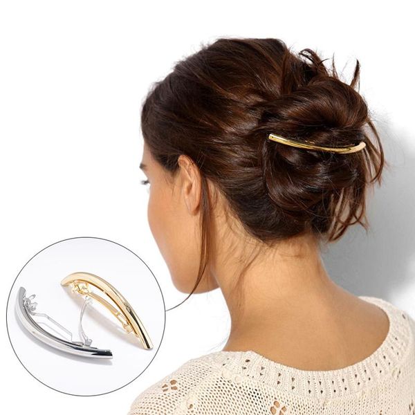 

hair clips & barrettes 1pc simple metal bending barrette gold silver plated clip women hairpin wedding bridal accessories wholesale drop shi, Golden;silver