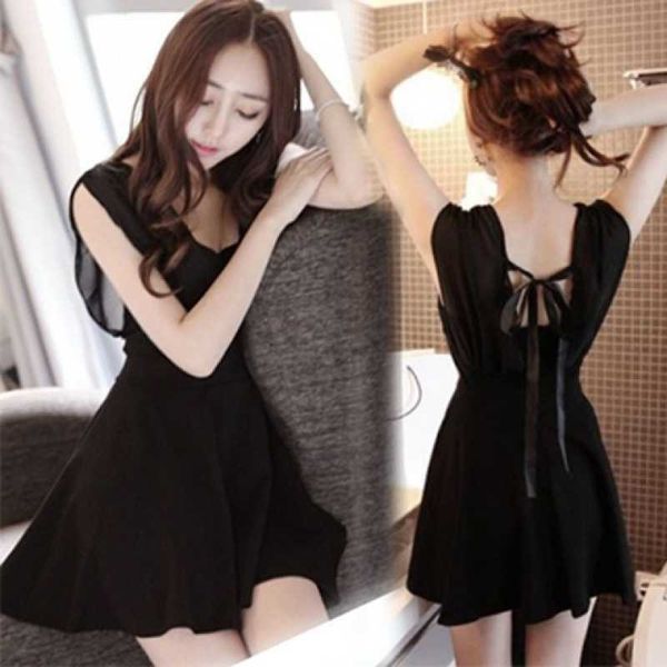 

large slim dress nightclub women's waist closed chiffon skirt summer, White;black