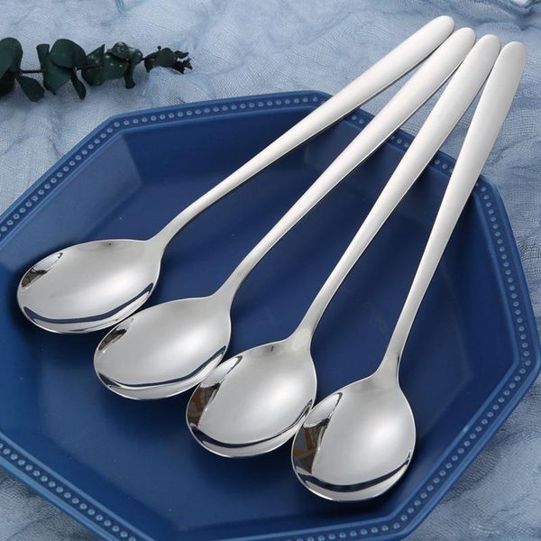 

spoons 4pcs stainless steel big round spoon korean long handle soup serving dessert woods personalize kitchen tools