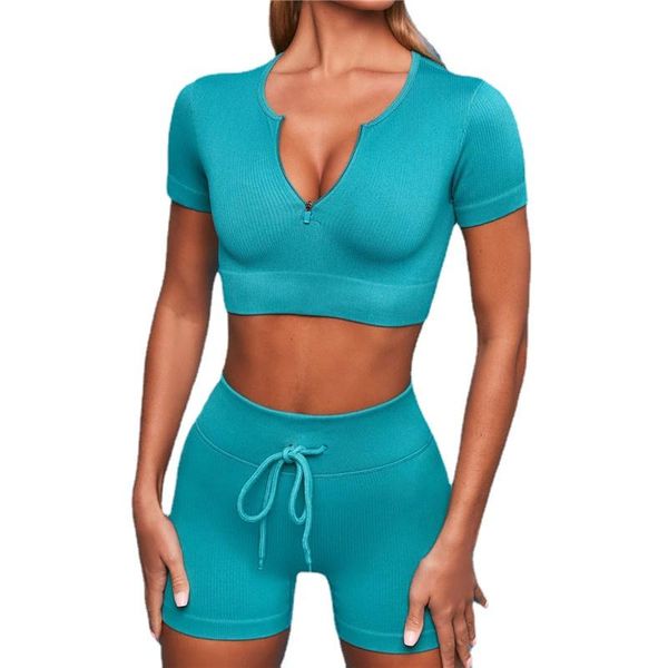 

women's tracksuits women sportswear yoga set gym sports seamless knitted zipper vertical stripes suit tracksuit workout joggers short o, Gray