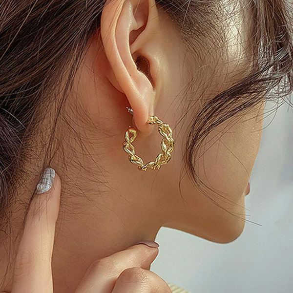 

hoop & huggie exaggerated gold color metal twist chain dangle earrings vintage c shaped open circle ear rings jewelry gift, Golden;silver