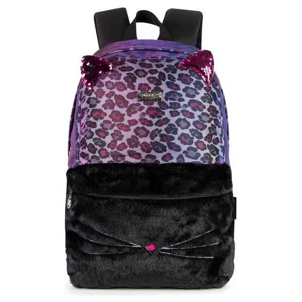 

backpack women leopard print plush cat daypack schoolbag for school, travel,camping, college