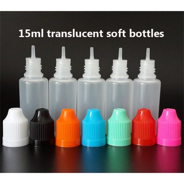 

factory outlet 100pcs/lot 15ml pe translucent dropper bottle with childproof cap and long thin tip, soft empty plastic bottles for e cig liq