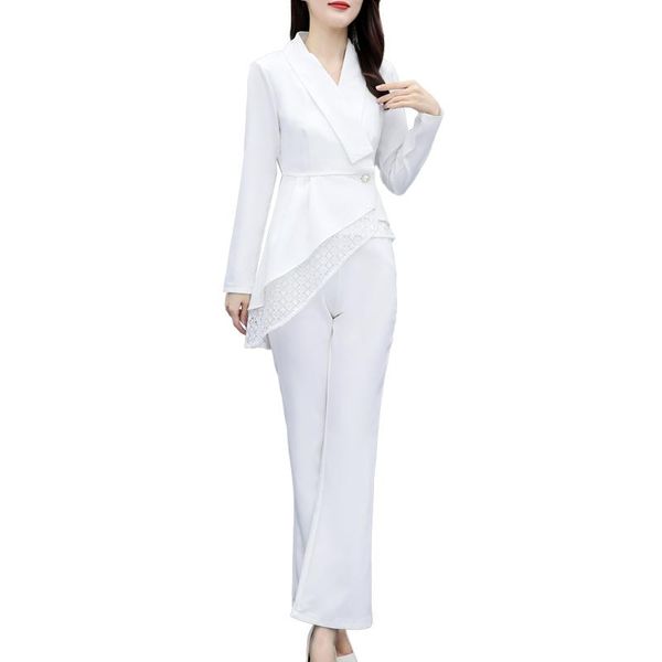 

women's two piece pants white suit female 2021 spring autumn fashion leisure women two-piece outfit irregular blouse shirt set clothing