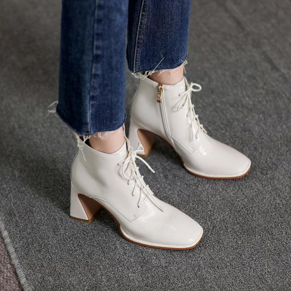 

boots winter 2021 fashion casual beautiful first layer cowhide high-heeled solid color women's, Black