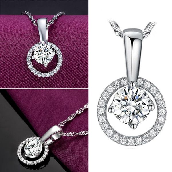 

chains classic wedding reincarnation circle pendant necklace with shiny + cz rhinestone zircon crystal for women party jewelry, Silver