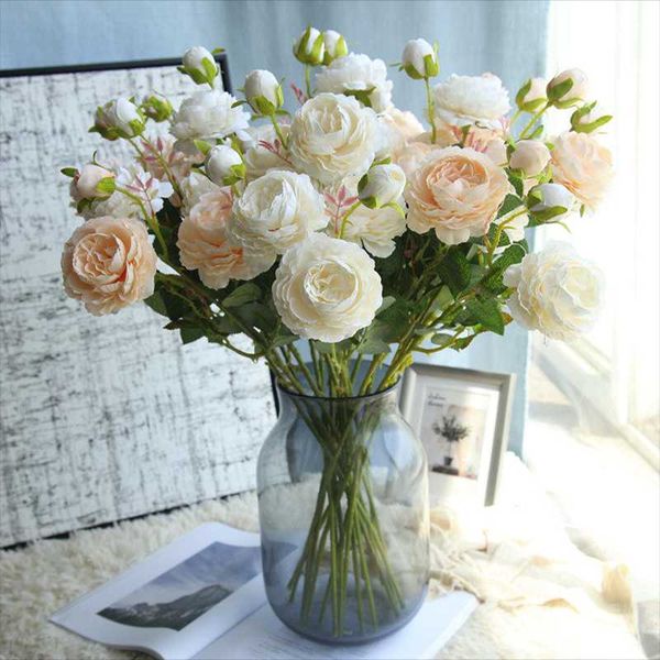 

decorative flowers & wreaths 1pcs 3heads/bouquet peony artificial flower for home garden decoration silk peonies fake wedding prty decor