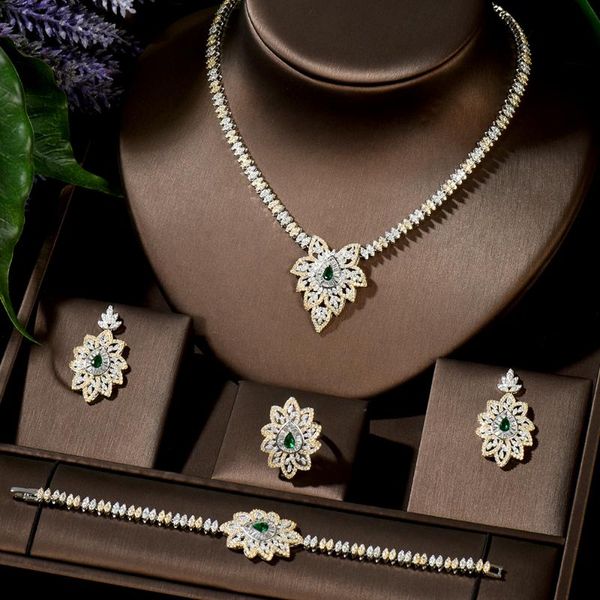 

earrings & necklace hibride gorgeous 2 tones flower shape cubic zirconia jewelry set africa style for bridesmaid dinner dress n-1500, Silver