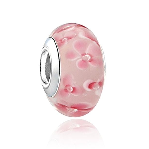 Top Quality Argento sterling 925 Perline in vetro di Murano Fiore rosa Fiore di ciliegio Adatto europeo Pandora Charms Bracciale Collana Gioielli fai da te