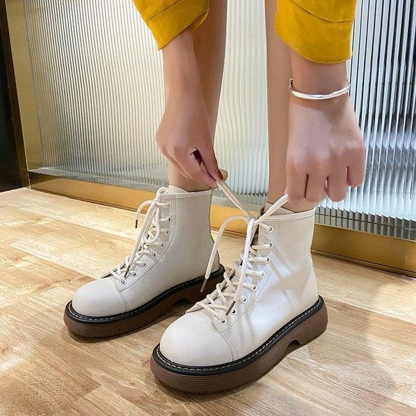 

boots female british style2021 single eight-hole white breathable short autumn womens platform, Black