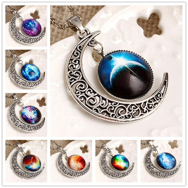 

pendants wholesale- fashion moon statement necklace glass metal pendant necklaces sweater chain decoration jewelry choker, Black