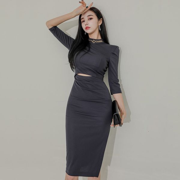 

arrival fashion midi spring as ladies'party professional stand-up thin sharing pencil dress, Black;gray