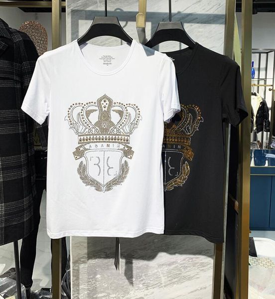 

men's t-shirts 2021 upper quality strass t-shirts of men fashion clothes streetwear short sleeve neck 100% cotton, White;black