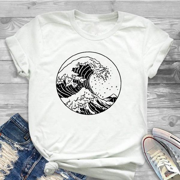 

and women sea wave printed men t shirts womens short sleeve o neck loose tee ladies female clothes graphic, White;black