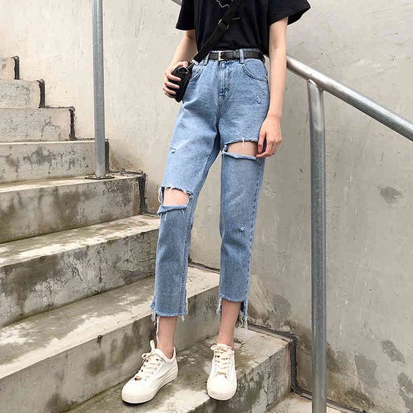 

women's jeans jeans tall, ripped, korean style, casual, baggy style f0i3, Blue