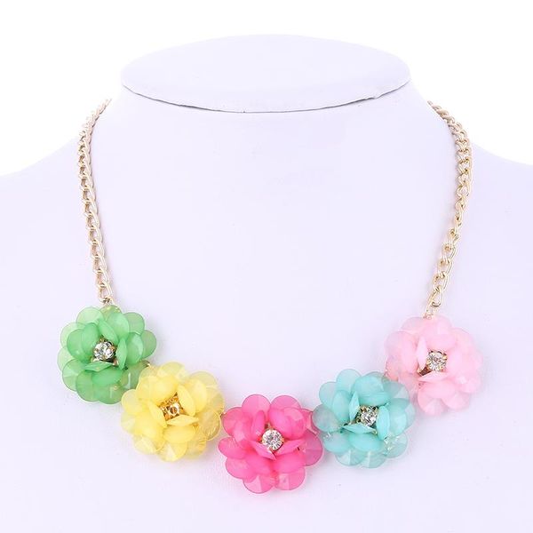 

pendant necklaces luxury colorful crystal bohemian flower necklace for women collar collier femme maxi statement jewelry, Silver