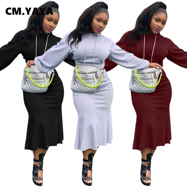 

autumn winter 2021 women two piece set hooded mermaid skirts suit trasuit fitness outfit matching set dressby air, White