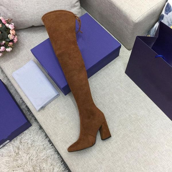 

boots elastic high thin autumn and winter thick heel plush shoes, Black
