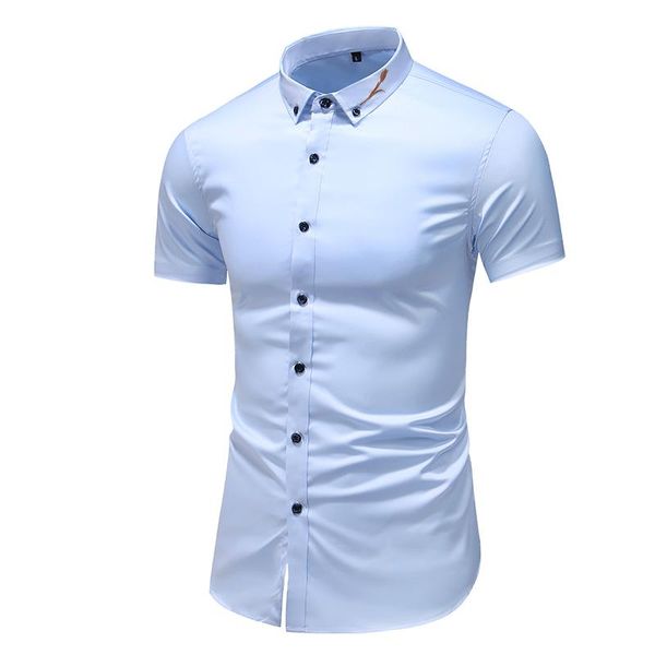 

summer men slim embroidered collar short sleeve blue white black shirts fashion 4 color cotton casual shirt plus size 7xl men's