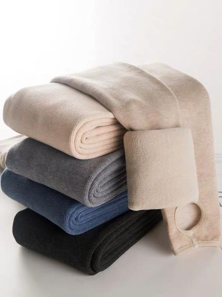 

warm cashmere plus velvet winter womens legging keep solid pants high waist large size women 7 colors, Black