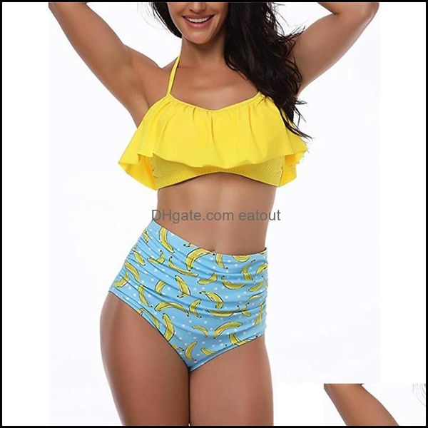 

beach equipment water sports & outdoorshigh waist swimsuit bikinis women swimwear ruffle vintage bandeau striped bottom bikini set bath