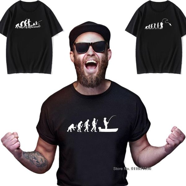 

men's t-shirts human beings go fishing evolution ape man print t-shirt 100% cotton o neck personality summer t shirt, White;black