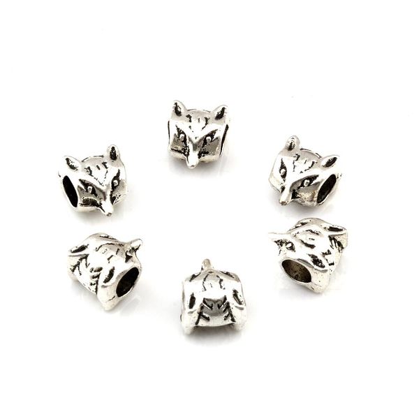 150 pcs liga de prata antiga dupla face fox design de cabeça grande buraco espaçador grânulos para jóias fazendo bracelete colar diy acessórios d-85
