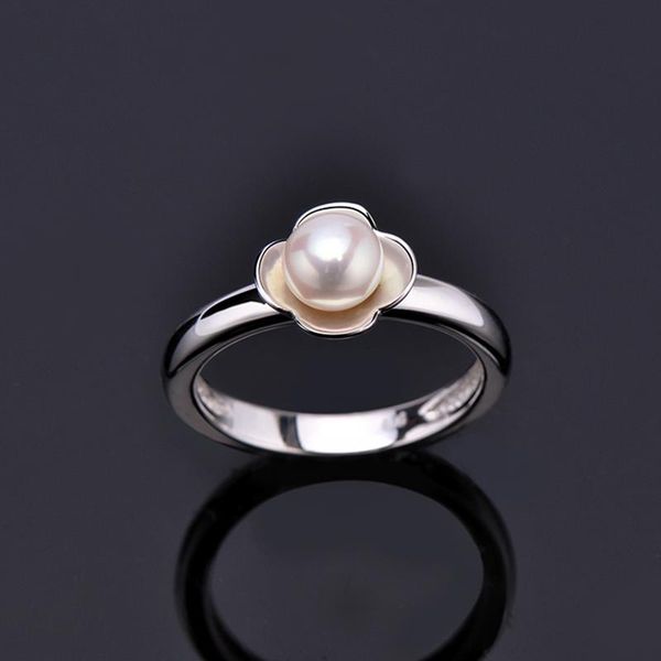 

cluster rings 925 sterling sliver ring with white pearl flower shaped luxury classic jewelry for women engagement, Golden;silver